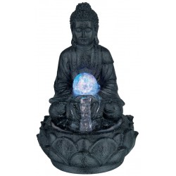 Boeddha met fontein en LED, 30cm (donker grijs)