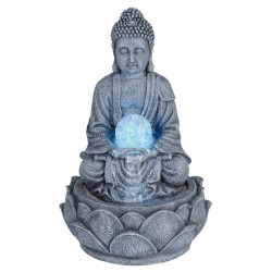 Boeddha met fontein en LED, 30cm (licht grijs)